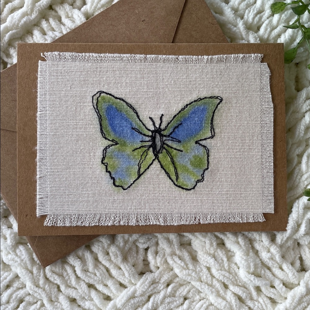 Embroidered Butterfly Greeting Card Blue & Green